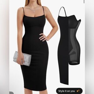 Popilush Womens Summer Shapewear Dress - Bodycon - L - Midi Length - Black